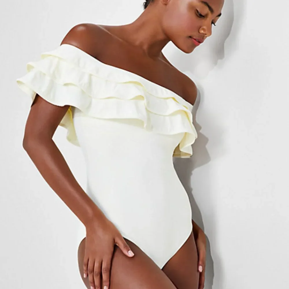 🔆🌴 kate spade  palm beach ruffle off the shoulder swimsuit xs~ 🔆🌴Last One!